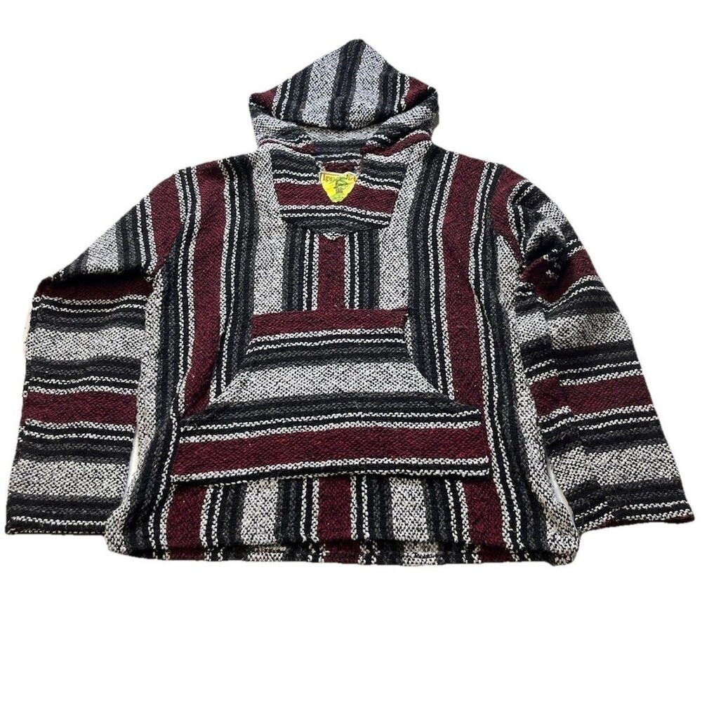 Iguana Jack Baja Hoodie Mens Small Multicolor‎ Striped Mexican Boho Pullover